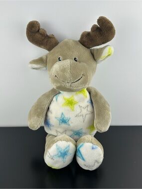 Little Miracles Rare Moose 16" Large Gray Brown Plush Blue Star Print Belly